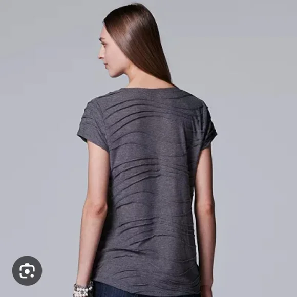 Vera Wang Women's Heather Grey Jacquard Short Sleeved Top‎ Size XS - Picture 2 of 4